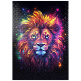 Darstellung des Puzzle Motivs Farbenfroher kosmischer Löwe - Puzzleteile: 1000