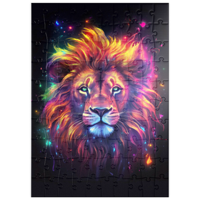 Darstellung des Puzzle Motivs Farbenfroher kosmischer Löwe - Puzzleteile: 100