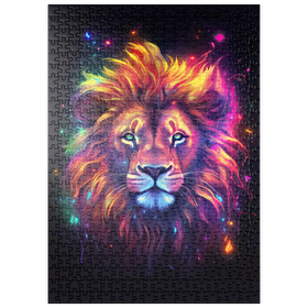 Darstellung des Puzzle Motivs Farbenfroher kosmischer Löwe - Puzzleteile: 500