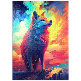Darstellung des Puzzle-Motivs Farbenfroher Wolf – Puzzleteile: 1000