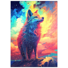 Darstellung des Puzzle Motivs Farbenfroher Wolf - Puzzleteile: 100