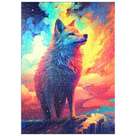 Darstellung des Puzzle-Motivs Farbenfroher Wolf – Puzzleteile: 500