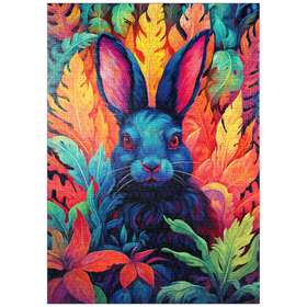 Darstellung des Puzzle-Motivs Farbenfrohes Kaninchen im psychedelischen Dschungel – Puzzleteile: 1000
