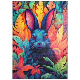 Darstellung des Puzzle Motivs Farbenfrohes Kaninchen im psychedelischen Dschungel - Puzzleteile: 100