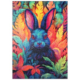 Darstellung des Puzzle-Motivs Farbenfrohes Kaninchen im psychedelischen Dschungel – Puzzleteile: 500
