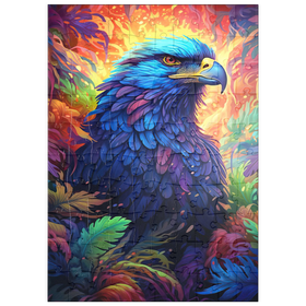 Darstellung des Puzzle Motivs Majestätischer Blauadler in einem lebhaften Fantasiedschungel - Puzzleteile: 100