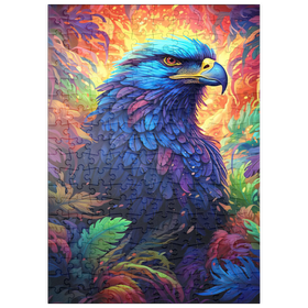 Darstellung des Puzzle Motivs Majestätischer Blauadler in einem lebhaften Fantasiedschungel - Puzzleteile: 200