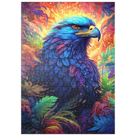 Darstellung des Puzzle Motivs Majestätischer Blauadler in einem lebhaften Fantasiedschungel - Puzzleteile: 500
