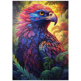 Darstellung des Puzzle-Motivs Farbenfroher Fantasy-Adler mit bunten Federn – Puzzleteile: 1000