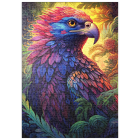 Darstellung des Puzzle-Motivs Farbenfroher Fantasy-Adler mit bunten Federn – Puzzleteile: 500