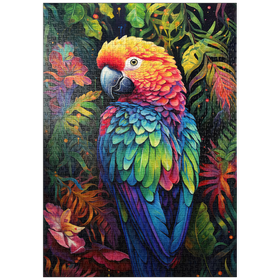 Darstellung des Puzzle Motivs Farbenfroher Scharlach-Ara im tropischen Dschungel - Puzzleteile: 1000