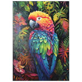 Darstellung des Puzzle Motivs Farbenfroher Scharlach-Ara im tropischen Dschungel - Puzzleteile: 200