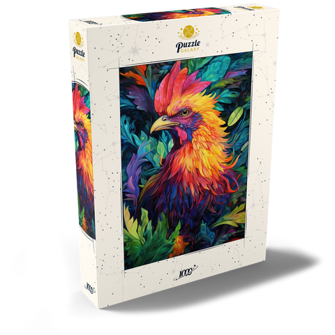 Darstellung des Puzzle Motivs Farbenfroher Hahn mit tropischem Laub Vibrant Rooster with Tropical Foliage 1000 Puzzle Schachtel Ansicht2