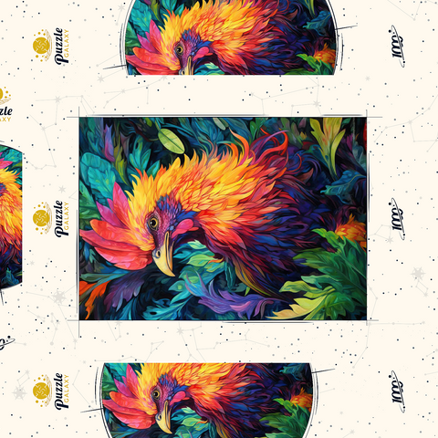 Darstellung des Puzzle Motivs Farbenfroher Hahn mit tropischem Laub Vibrant Rooster with Tropical Foliage 1000 Puzzle Schachtel 3D Modell