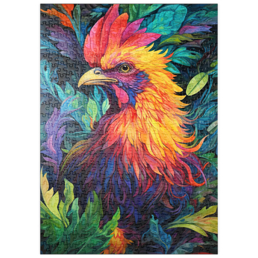 Darstellung des Puzzle Motivs puzzleplate Vibrant Rooster with Tropical Foliage 500 Puzzle