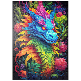 Darstellung des Puzzle Motivs Farbenfroher Fantasy-Drache mit üppigem Blattwerk - Puzzleteile: 200