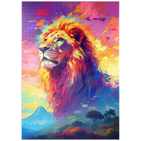 Darstellung des Puzzle-Motivs Majestätischer Löwe mit pulsierendem Himmel – Puzzleteile: 1000