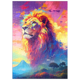 Darstellung des Puzzle Motivs Majestätischer Löwe mit pulsierendem Himmel - Puzzleteile: 500