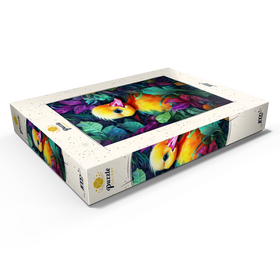 Darstellung des Puzzle Motivs Bezauberndes gelbes Entenküken in leuchtendem Laub - Puzzleteile: 1000