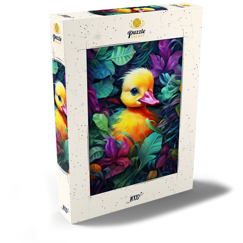 Darstellung des Puzzle Motivs Bezauberndes gelbes Entenküken in leuchtendem Laub Adorable Yellow Duckling in Vibrant Foliage 1000 Puzzle Schachtel Ansicht2
