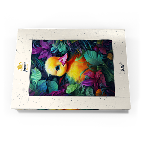 Darstellung des Puzzle Motivs Bezauberndes gelbes Entenküken in leuchtendem Laub Adorable Yellow Duckling in Vibrant Foliage 1000 Puzzle Schachtel Ansicht3