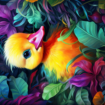 Darstellung des Puzzle Motivs Adorable Yellow Duckling in Vibrant Foliage 1000 Puzzle 3D Modell