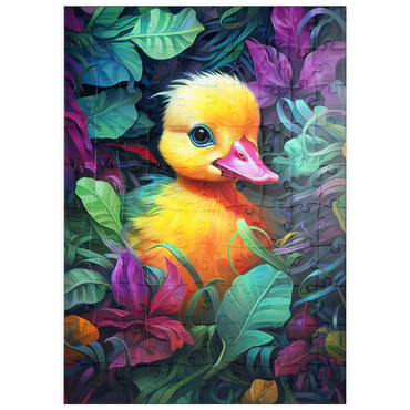 Darstellung des Puzzle Motivs puzzleplate Adorable Yellow Duckling in Vibrant Foliage 100 Puzzle