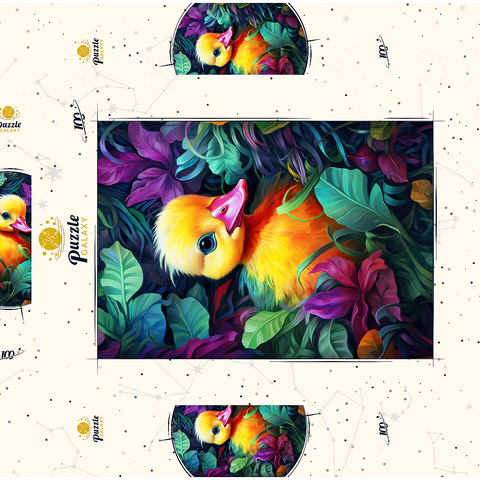 Darstellung des Puzzle Motivs Bezauberndes gelbes Entenküken in leuchtendem Laub Adorable Yellow Duckling in Vibrant Foliage 100 Puzzle Schachtel 3D Modell