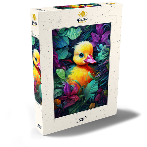 Darstellung des Puzzle Motivs Bezauberndes gelbes Entenküken in leuchtendem Laub Adorable Yellow Duckling in Vibrant Foliage 500 Puzzle Schachtel Ansicht2