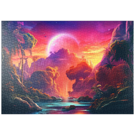 Darstellung des Puzzle-Motivs Tropisches Fantasieparadies mit einem majestätischen fremden Mond – Puzzleteile: 1000