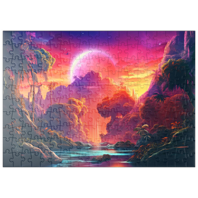Darstellung des Puzzle-Motivs Tropisches Fantasieparadies mit einem majestätischen fremden Mond – Puzzleteile: 200