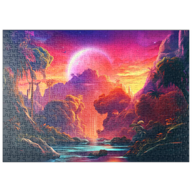 Darstellung des Puzzle Motivs Tropisches Fantasieparadies mit einem majestätischen fremden Mond - Puzzleteile: 500
