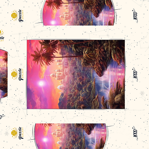 Darstellung des Puzzle Motivs Majestätischer Palast im üppigen Dschungel unter einem mystischen Mond Majestic Palace in Lush Jungle Under a Mystic Moon 1000 Puzzle Schachtel 3D Modell