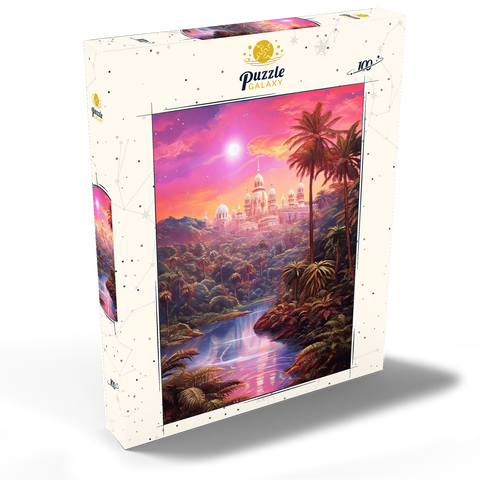 Darstellung des Puzzle Motivs Majestätischer Palast im üppigen Dschungel unter einem mystischen Mond Majestic Palace in Lush Jungle Under a Mystic Moon 100 Puzzle Schachtel Ansicht2