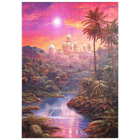 Darstellung des Puzzle Motivs Majestätischer Palast im üppigen Dschungel unter einem mystischen Mond - Puzzleteile: 100