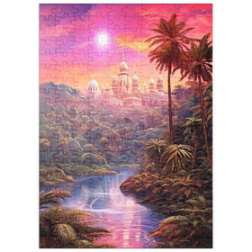 Darstellung des Puzzle Motivs Majestätischer Palast im üppigen Dschungel unter einem mystischen Mond - Puzzleteile: 200