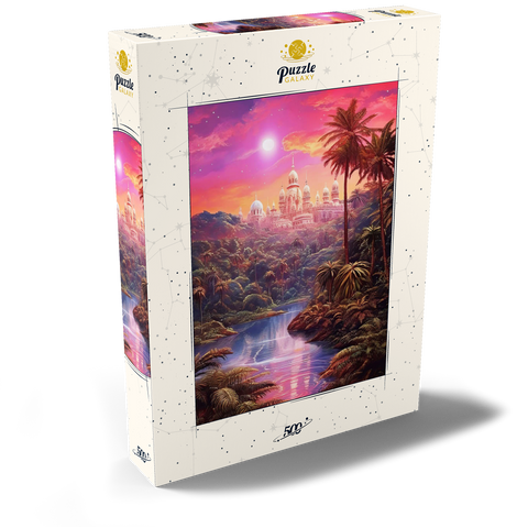 Darstellung des Puzzle Motivs Majestätischer Palast im üppigen Dschungel unter einem mystischen Mond Majestic Palace in Lush Jungle Under a Mystic Moon 500 Puzzle Schachtel Ansicht2