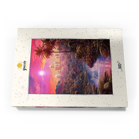 Darstellung des Puzzle Motivs Majestätischer Palast im üppigen Dschungel unter einem mystischen Mond Majestic Palace in Lush Jungle Under a Mystic Moon 500 Puzzle Schachtel Ansicht3