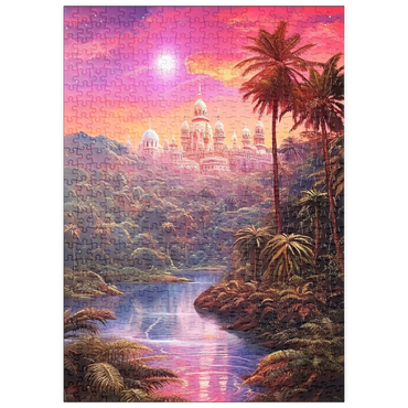 Darstellung des Puzzle Motivs puzzleplate Majestic Palace in Lush Jungle Under a Mystic Moon 500 Puzzle