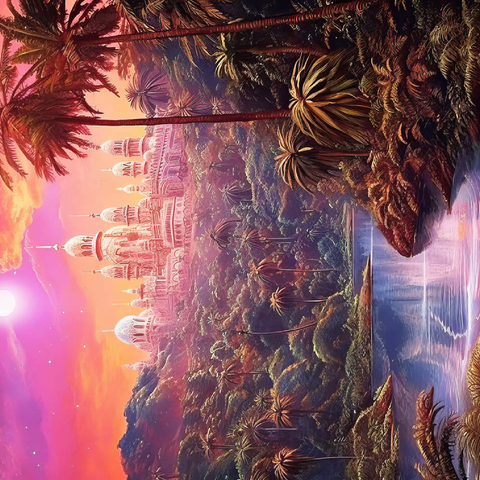 Darstellung des Puzzle Motivs Majestätischer Palast im üppigen Dschungel unter einem mystischen Mond Majestic Palace in Lush Jungle Under a Mystic Moon 500 Puzzle 3D Modell