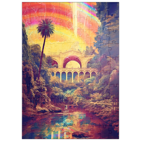 Darstellung des Puzzle Motivs Verzauberte Dschungelbrücke mit strahlendem Regenbogenhimmel - Puzzleteile: 100