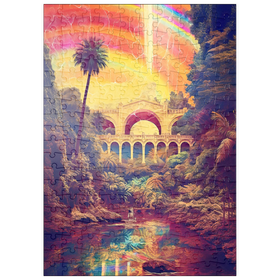Darstellung des Puzzle-Motivs Verzauberte Dschungelbrücke mit strahlendem Regenbogenhimmel – Puzzleteile: 200