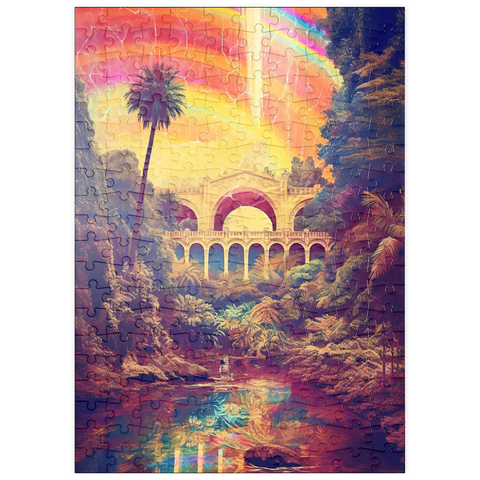 puzzleplate Enchanted Jungle Bridge with Radiant Rainbow Sky 200 Puzzle