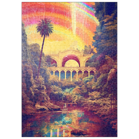 Darstellung des Puzzle Motivs Verzauberte Dschungelbrücke mit strahlendem Regenbogenhimmel - Puzzleteile: 500