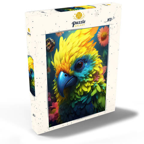 Darstellung des Puzzle Motivs Farbenfroher tropischer Papagei Vibrant Tropical Parrot with Lush Feather Details 100 Puzzle Schachtel Ansicht2