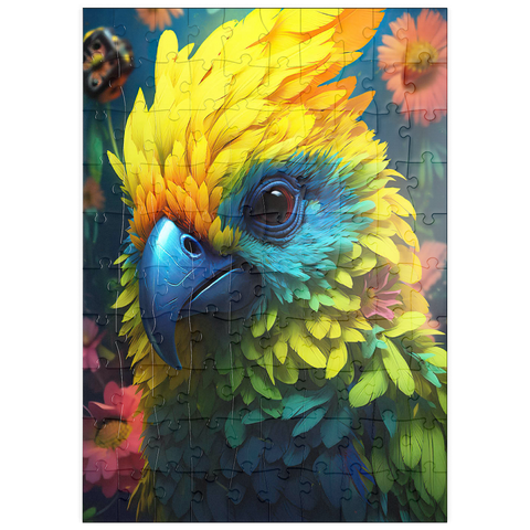 Darstellung des Puzzle Motivs Farbenfroher tropischer Papagei puzzleplate Vibrant Tropical Parrot with Lush Feather Details 100 Puzzle