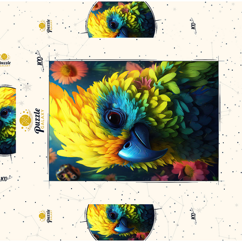 Darstellung des Puzzle Motivs Farbenfroher tropischer Papagei Vibrant Tropical Parrot with Lush Feather Details 100 Puzzle Schachtel 3D Modell