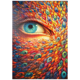 Darstellung des Puzzle-Motivs Surreales Auge mit lebendigen, federähnlichen Mustern – Puzzleteile: 1000