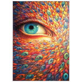 Darstellung des Puzzle Motivs Surreales Auge mit lebendigen, federähnlichen Mustern - Puzzleteile: 100