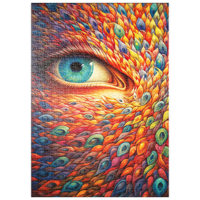 Darstellung des Puzzle Motivs Surreales Auge mit lebendigen, federähnlichen Mustern - Puzzleteile: 500